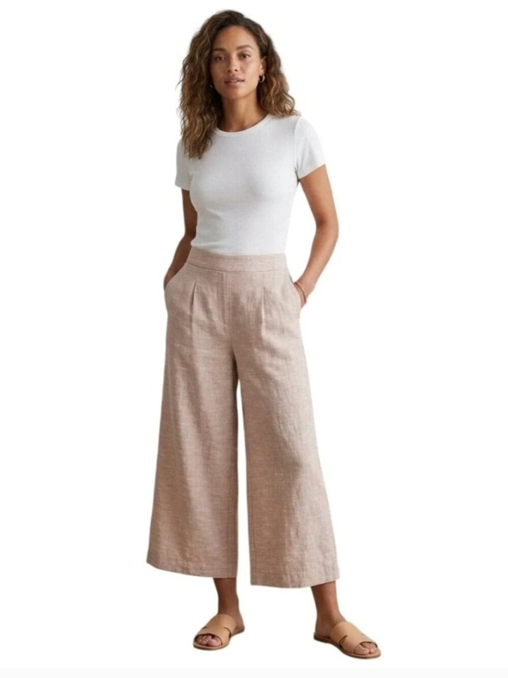 Ella Moss Beige Wide-Leg Crop Pants size S